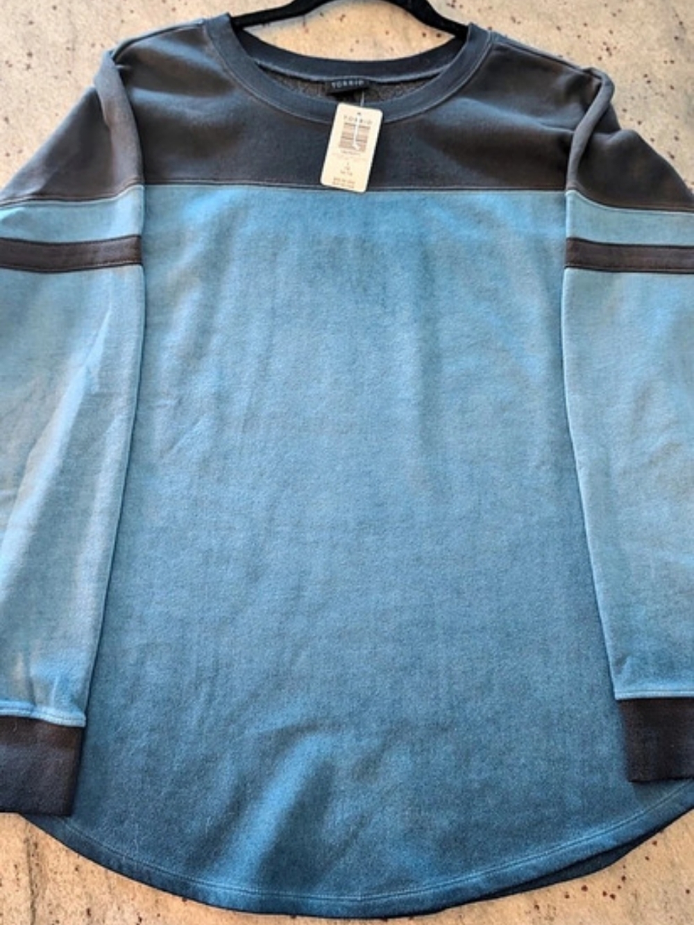 TORRID Cozy Fleece Drop Shoulder Varsity Sweatshirt Blue & Gray Size 1x NWT